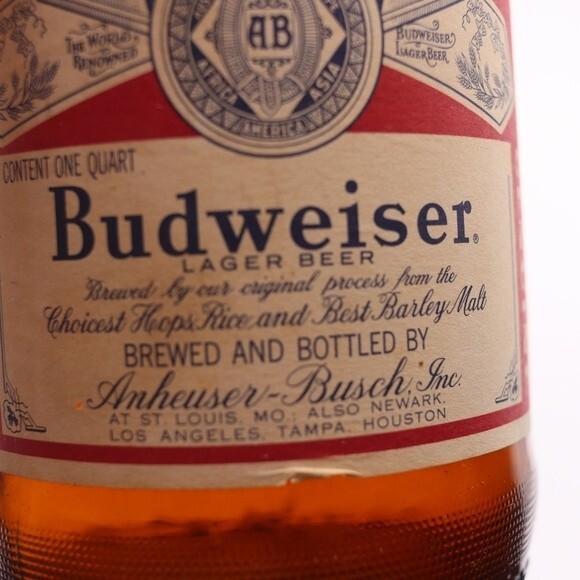 Vintage 1970s Budweiser Empty Collectable Amber Bottle One Quart Bottle Large - Picture 9 of 10